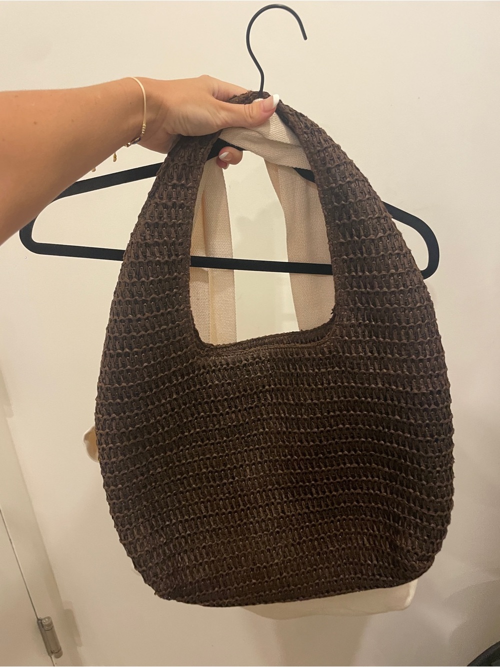 GAP Brown Woven Tote with Cream Straps